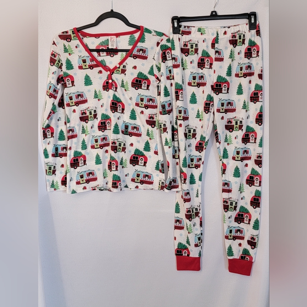 PJ Place Adult Festive Pajamas Set - Red and White Size XS